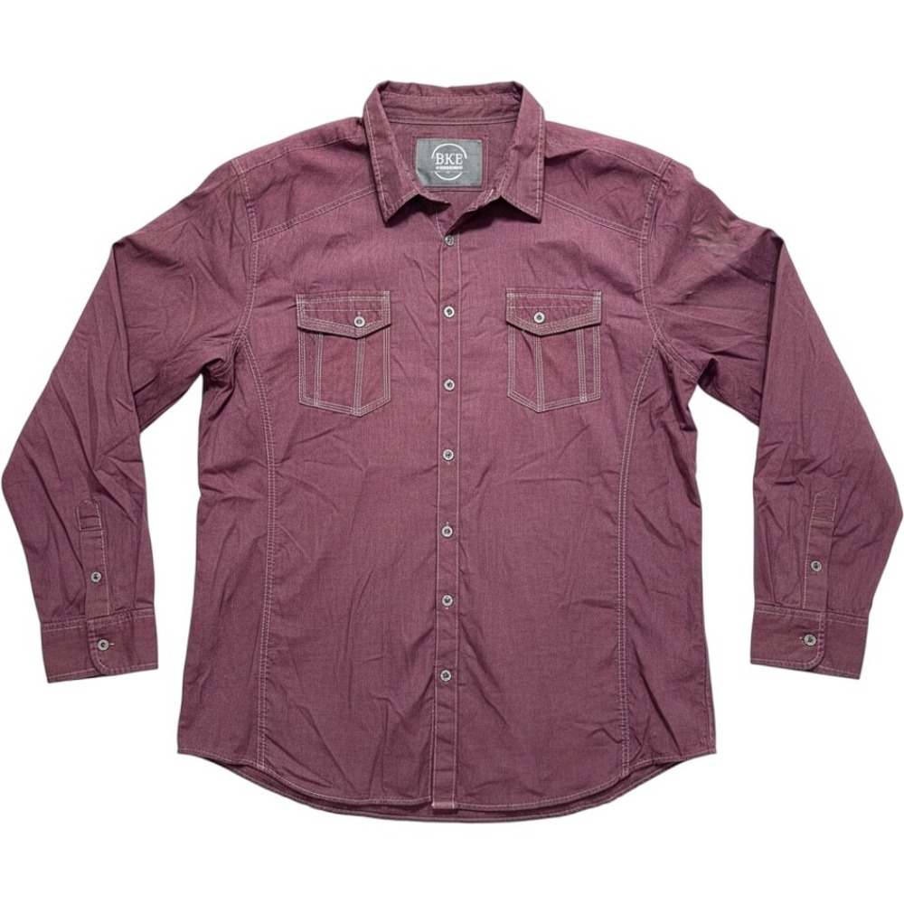 BKE/Buckle Athletic Fit Mens XXL Burgundy Long Sleeve Button Down Shirt 11363FPW